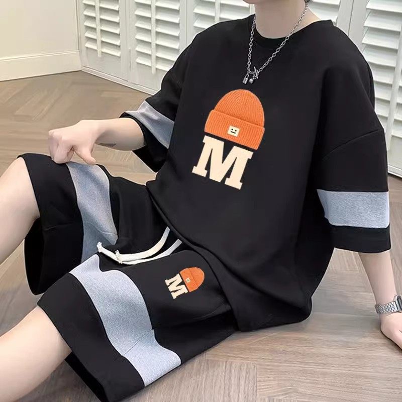 特大码300斤港风华夫格男短袖T恤短裤两件套夏季搭配帅气潮牌套装,淘宝优惠券,粉丝福利购,淘宝优惠卷