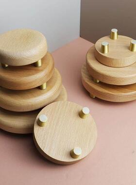 2026圆形北美胡桃木工艺品茶具奇石佛像鱼缸实木摆件底座 刻字可