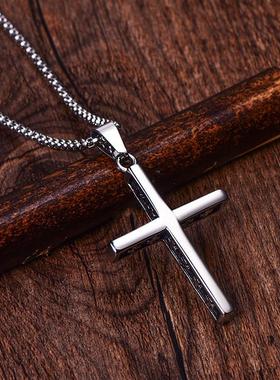 2025欧美新款 复古钛钢十字架合金吊坠 个性手工卫衣链项链毛衣链