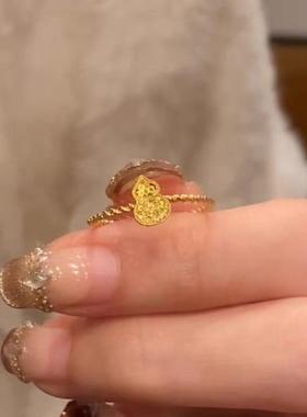 2025古法碎冰冰鱼鳞小葫芦戒指女小众精致时尚复古福禄食指戒叠戴