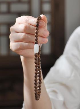 2025金丝檀6m手串佛珠手链双圈念珠简约民族檀木和田玉文玩古雅男