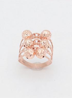 2025俄罗斯彩金紫金圆珠闪亮戒指时尚镀玫瑰金珠子夸张戒指饰品