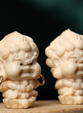 2025天然猛犸象牙雕刻小黑天吊坠项链DIY手串配饰松石南红佛系守