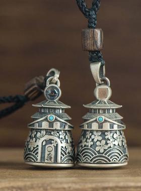 2025千叶泰银复古可打开装东西的佛塔项链胎毛心经吊坠空心男女士