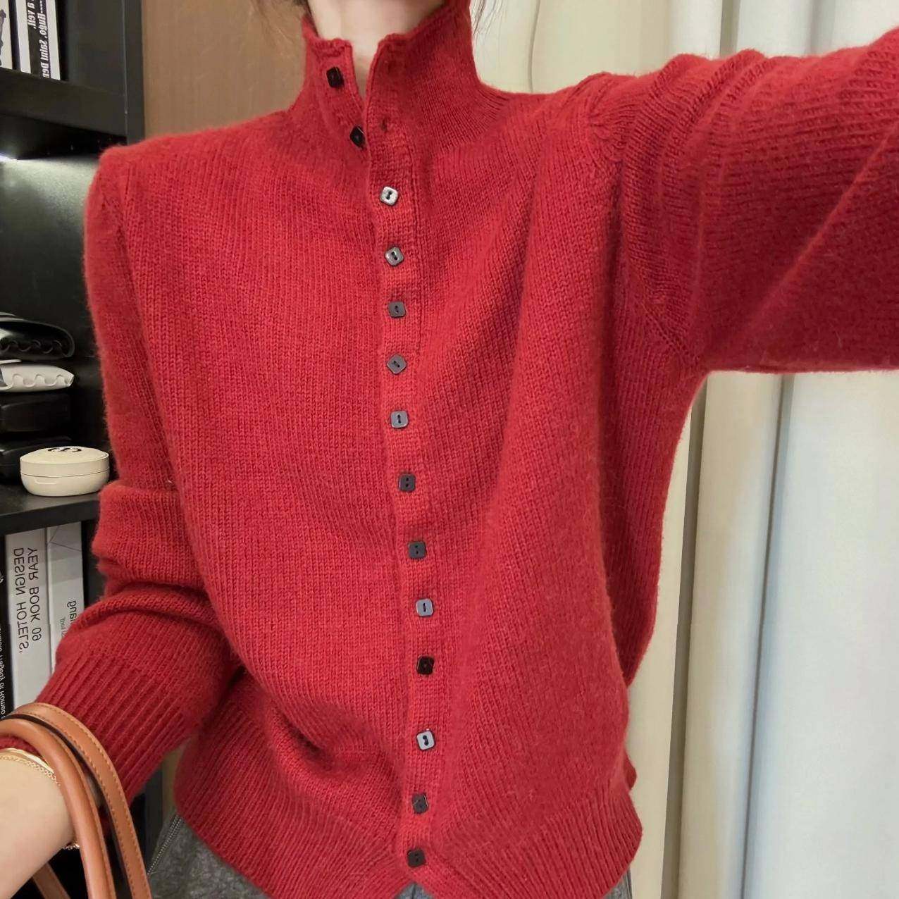 羊毛毛衣女高领单排扣2025冬季新款欧货洋气针织衫山羊绒开衫外套,淘宝优惠券,粉丝福利购,淘宝优惠卷