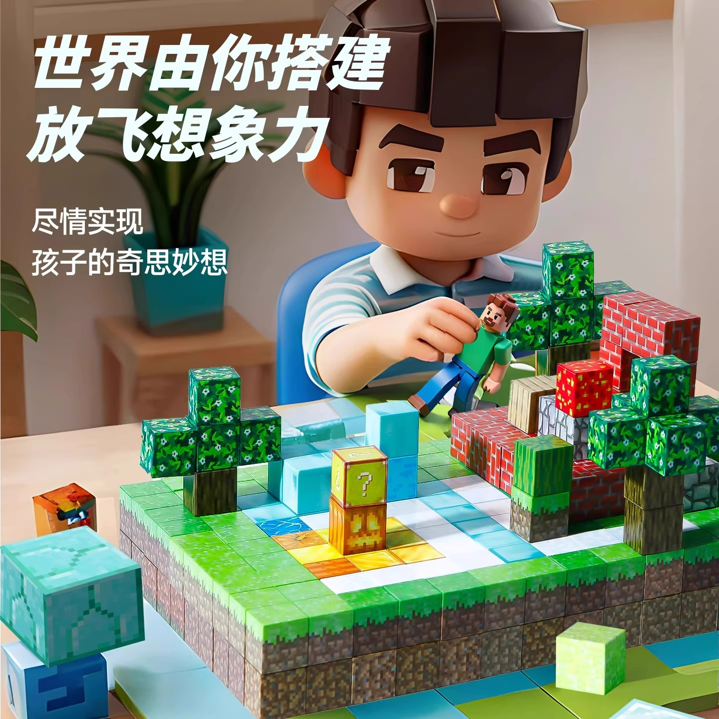 我的世界磁力方块全套正版儿童磁力片磁吸积木益智玩具拼装3到6岁 - 图0