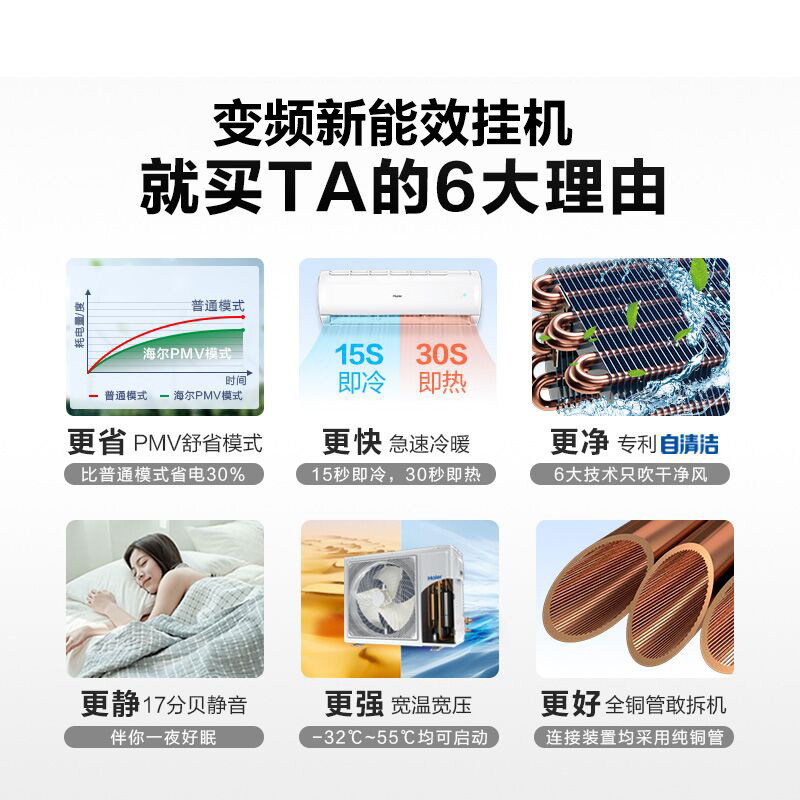海尔大1p变频挂机壁挂冷暖空调 海尔诚信达民空调