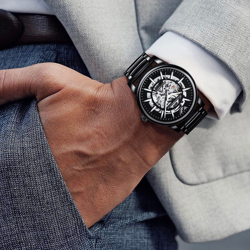 阿玛妮黑武士男士十大全自动机械表 宝思哲手表国产腕表