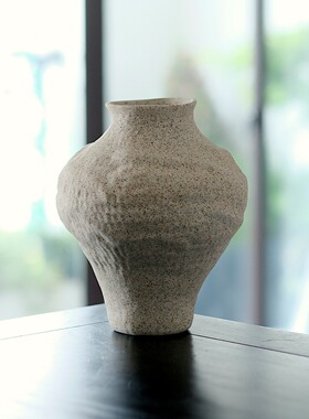 陶瓷大肚花瓶复古粗陶米色花器