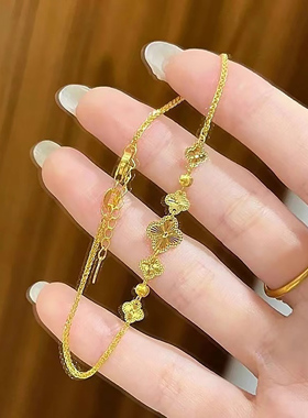 轻奢小众四叶草手链女金色百搭