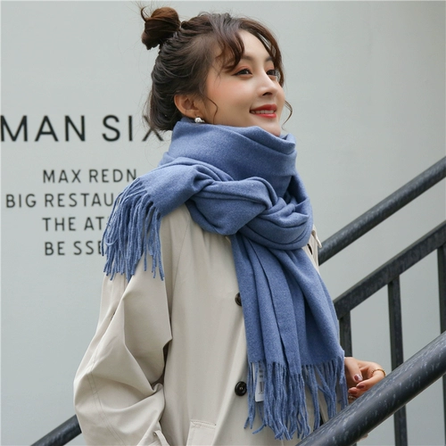 Демисезонный шарф, трикотажная кашемировая шерстяная лазурная накидка