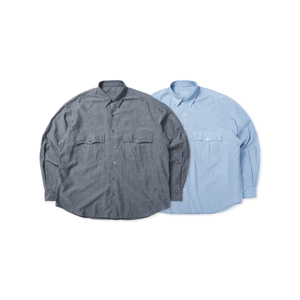 PORTER CLASSIC 春夏新品尚布雷卷袖衬衫男RADIANCE-Blue - 图2