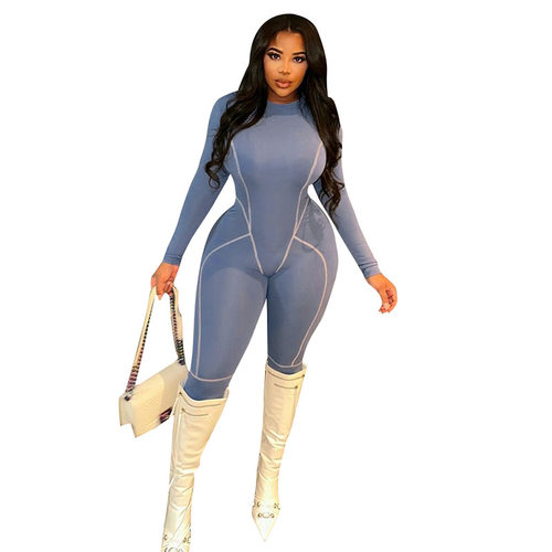 Long sleeved reverse stitching jumpsuit长袖反车边线连体长裤 - 图3