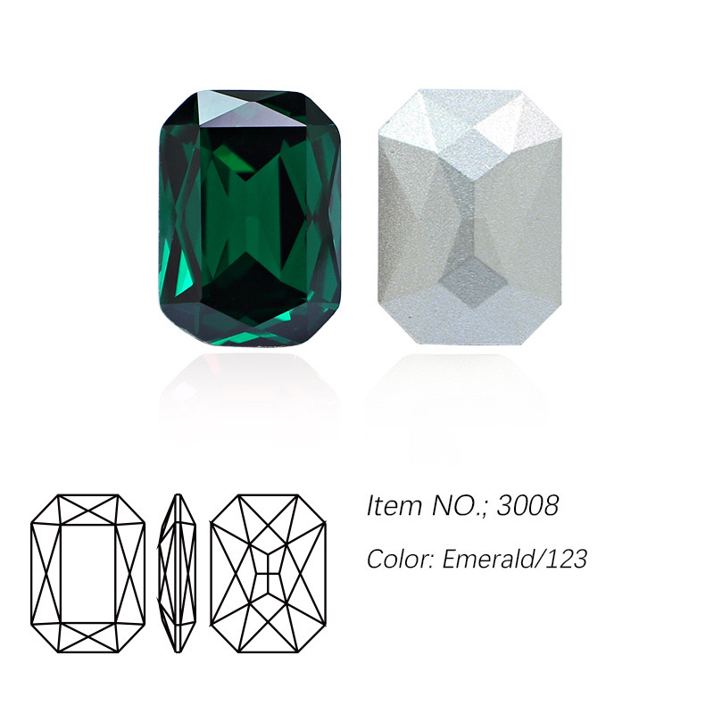 东洲水晶祖母绿K9美甲钻流行轻奢尖底冰糖肥方深绿色指甲饰品钻 - 图0