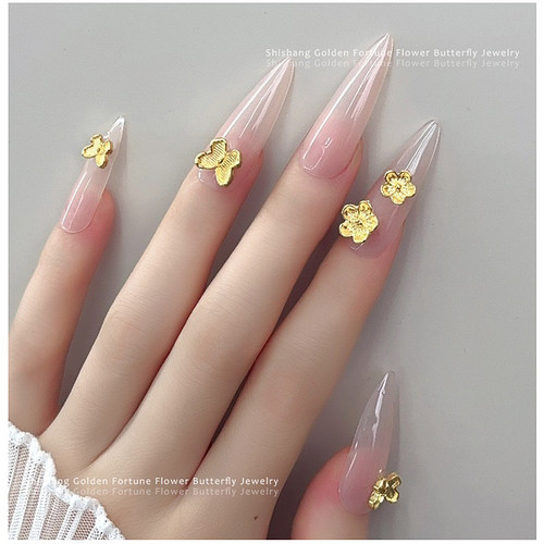 网红新款富贵花美甲钻金属金黄轻奢立体五瓣花小蝴蝶指甲贴装饰品 - 图1