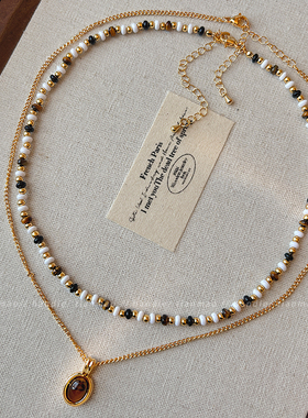 双层叠戴串珠项链女轻奢小众毛衣链2025新款高级感颈链手链配饰品