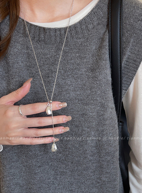极简风水滴吊坠项链女款高级感轻奢小众锁骨链颈链长款毛衣链配饰