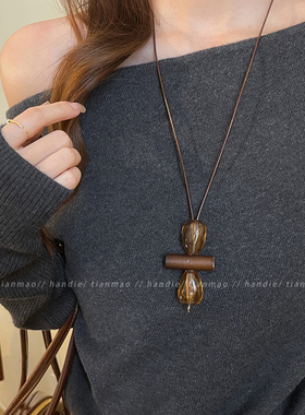 新中式复古吊坠项链女款2025新款高级感轻奢设计感颈链长款毛衣链