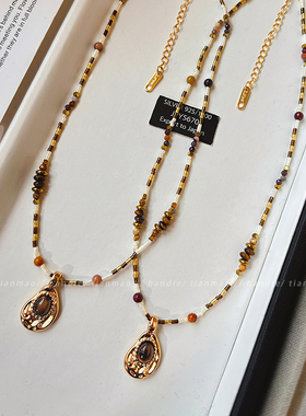 高级感咖色吊坠串珠项链女款2025新款高端轻奢小众锁骨链颈链配饰