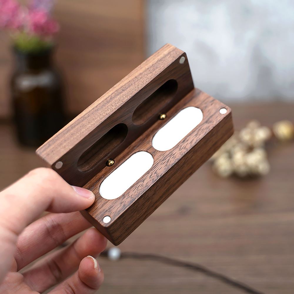 珠宝礼盒求婚结婚婚礼黑胡桃木便携复古钻戒创意收纳戒指盒桌面 - 图0