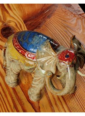 厂家直供 陶瓷工艺品 陶瓷大象摆件 陶瓷摆件 窑变釉长寿大象套组