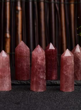 水晶柱跨境热销红草莓晶水晶柱单尖六棱柱水晶石摆件红草莓六棱柱