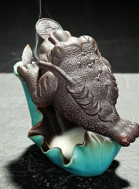 静尘香炉倒流 塔香创意彩陶金蟾熏香炉沉香炉陶瓷茶道摆件 檀香炉