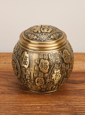 铜茶叶罐存茶罐带盖茶叶罐福字茶叶罐五牛茶叶罐家居工艺品摆件