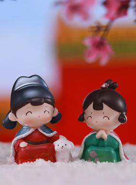 青梅竹马古风情侣微景观摆件桌面手办公仔树脂人物车载摆件装饰品