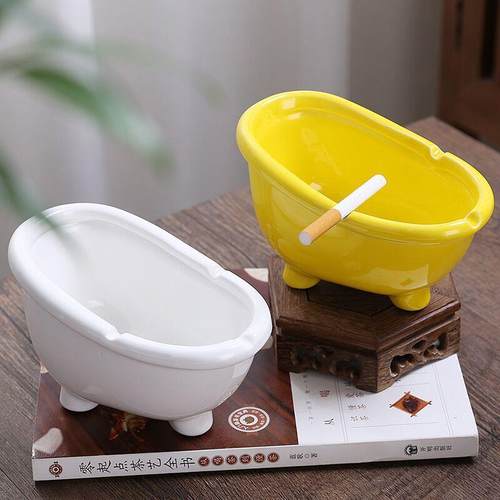 经典浴缸陶瓷烟灰缸创意时尚色釉防石纹马桶型白瓷烟灰缸加yLOGO - 图0