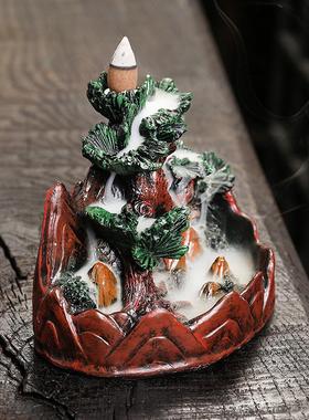 跨境树脂圣诞树圣诞节倒流香炉创意松树烟倒流香薰炉家居摆件饰品