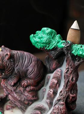 跨境新品檀香倒流香炉 创意水泥高山流水嘻哈虎倒流香炉家居摆件