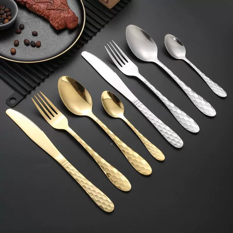 Water cubic series stainless steel knife fork spoon set Four main gold spoons fork fork dining kids spoon tea spoons