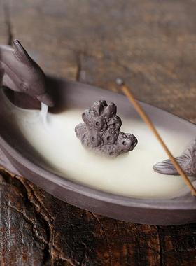 紫砂倒流香炉美人鱼陶瓷香薰炉家用室内创意卧茶道摆件盘香线香定