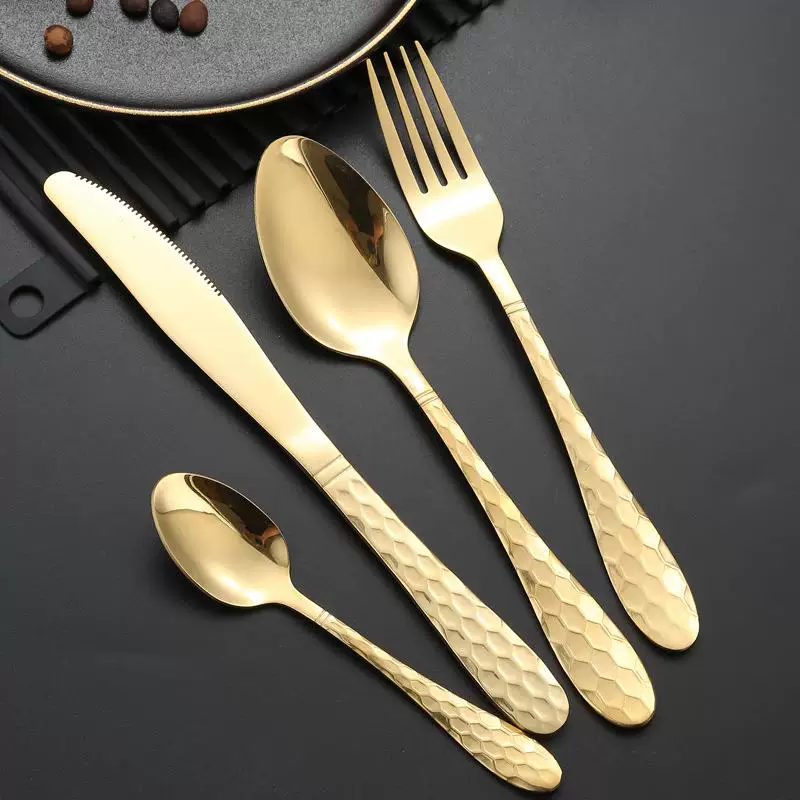 Water cubic series stainless steel knife fork spoon set Four main gold spoons fork fork dining kids spoon tea spoons