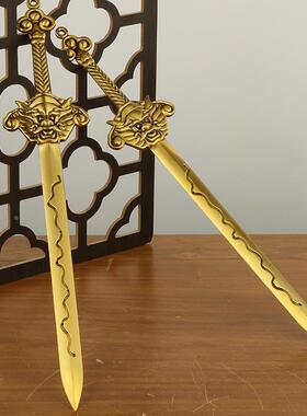 黄铜狮首七星剑铜剑宝剑铜家居家用摆件法器工艺品北斗七星宝剑定