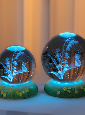 3d花束内雕球树脂摆件工艺品玻璃球小夜灯桌面氛围灯礼品