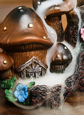 跨境树脂倒流烟香薰炉家居摆件 创意树脂蘑菇屋倒流香炉工艺品定