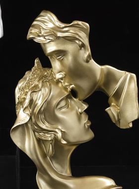 创意一吻情深情侣人物雕像树脂工艺品摆件 家居客厅装饰礼物摆设