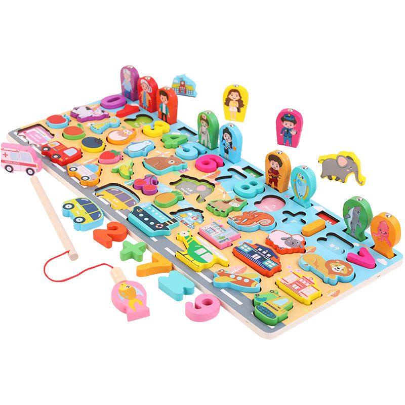 工厂儿童动物数字对数板拼图积木宝宝早教益木质拼板玩具 - 图3