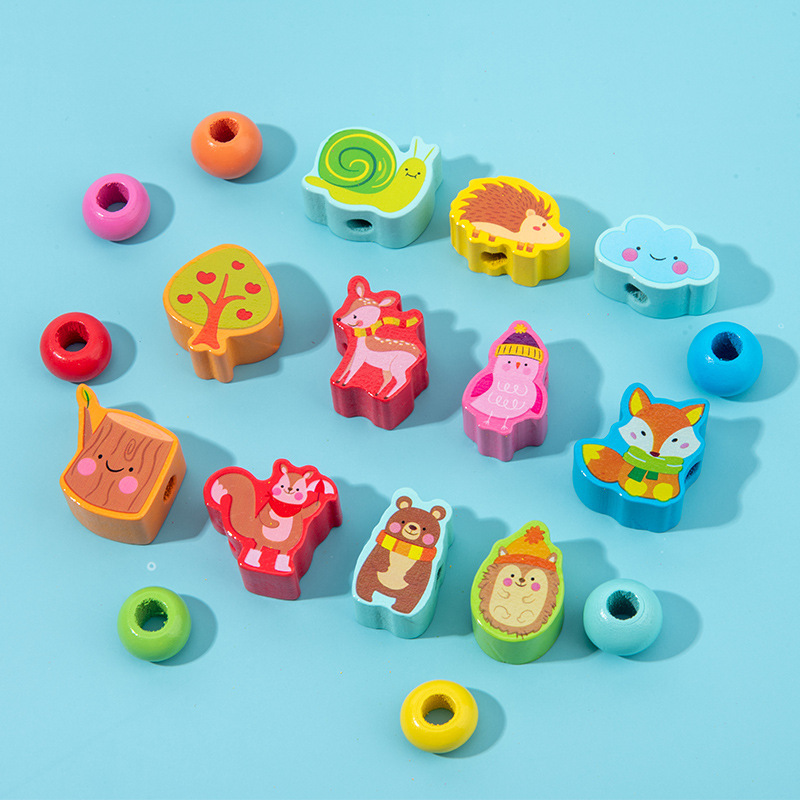 100粒串珠串绳儿童早教木制串珠游戏锻炼手眼协调颜色识别玩具 - 图2