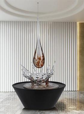 酒店大堂水滴不锈钢大摆件客厅水纹装饰品玻璃钢金属落地雕塑定制