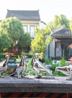 定制仿不锈钢鸽子雕塑铁艺镂空小鸟户外玻璃钢鸽子落地雕塑摆件装