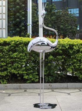 不锈钢仙鹤镜面雕塑定制酒店售楼处水池草坪火烈鸟动物摆件落地