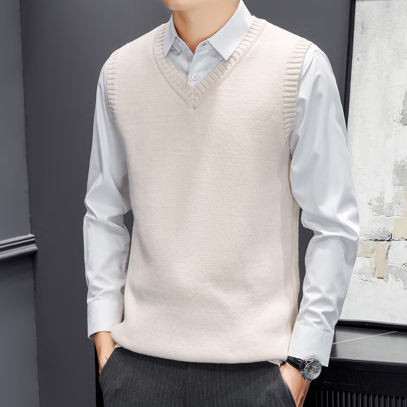 秋冬款毛衣背心坎肩男马甲加厚一体绒修身保暖外穿无袖V领针织衫,淘宝优惠券,粉丝福利购,淘宝优惠卷