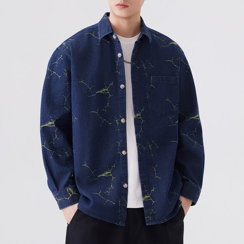牛仔衬衫男士春季工装外套今年流行时髦超火好看潮流时尚长袖衬衣 - 图0