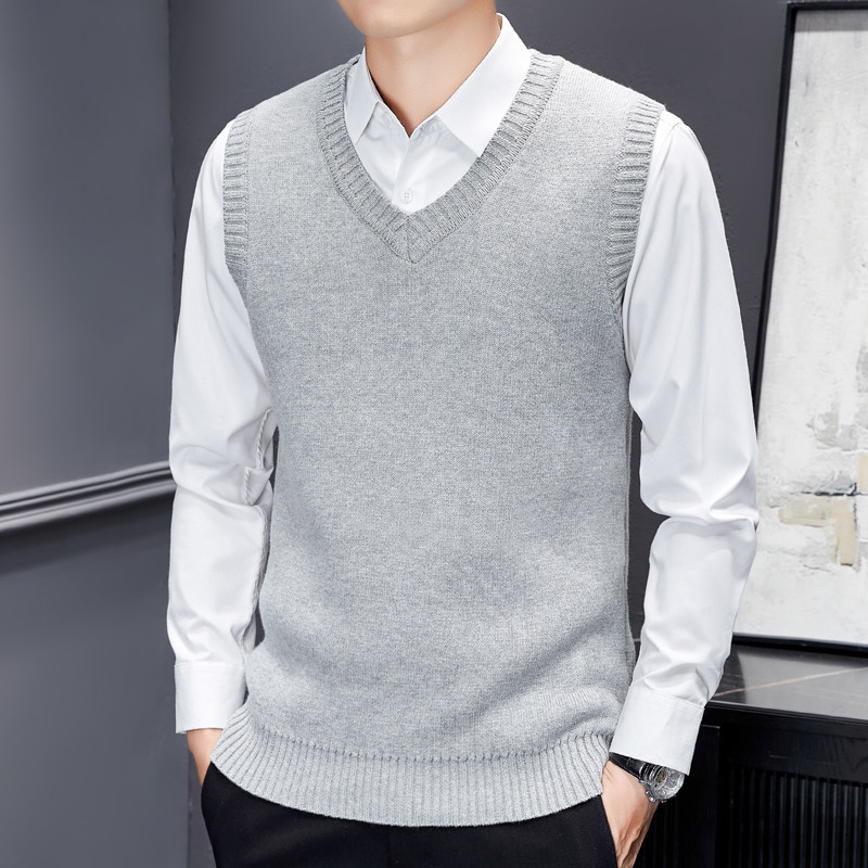 秋冬款毛衣背心坎肩男马甲加厚一体绒修身保暖外穿无袖V领针织衫,淘宝优惠券,粉丝福利购,淘宝优惠卷