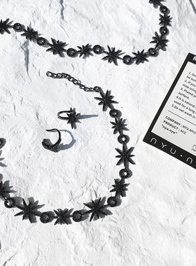 黑色元素八芒星耳钉韩国项链