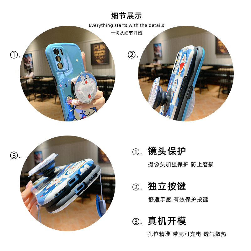 卡通蓝胖子适用opporeno7se手机壳新品a96全包a95情侣k5小蛮腰a52网红a55女款k9pro防摔a93支架a92s挂绳a53 - 图2