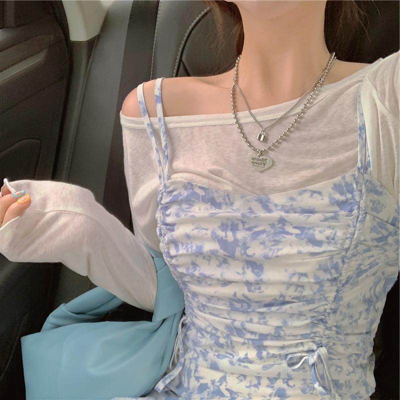 秋季新款港风chic复古扎染吊带t恤 森丽顿短外套